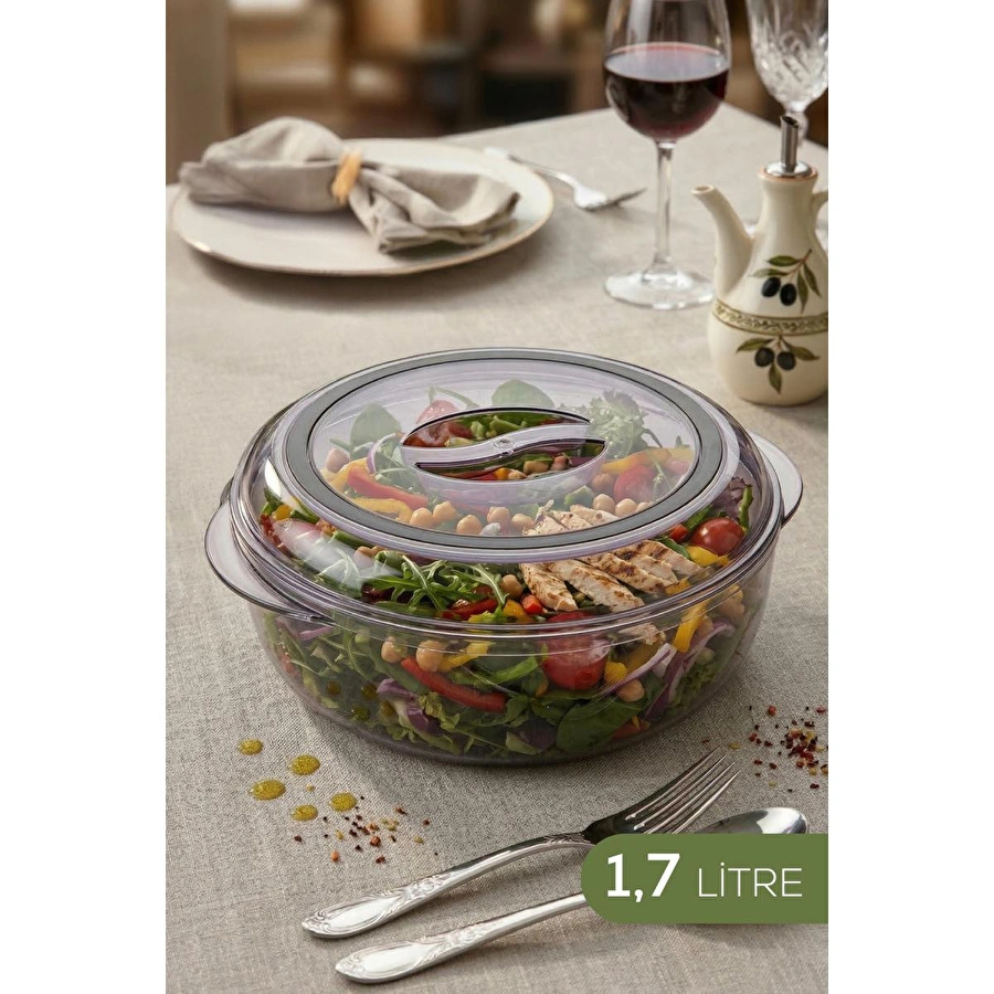 Vienev Akrilik Yuvarlak Saklama Kabı - Yemek Saklama Kabı 1,7 Litre