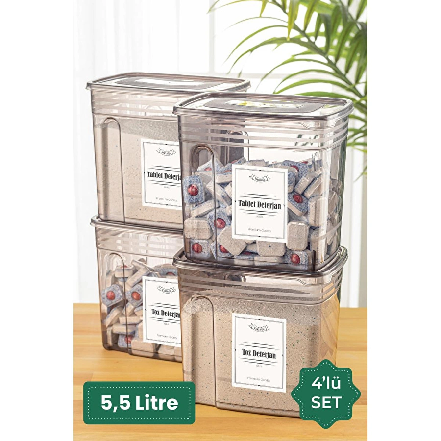 Vienev 4lü 5,5 Litre Strip Mega Boy Deterjan Saklama Kutusu Antrasit