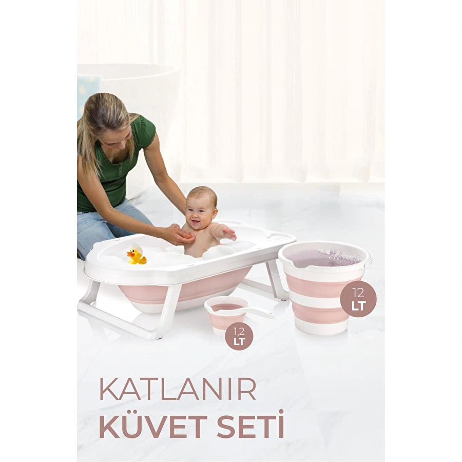 Vienev Katlanır Çocuk Küveti, Kova Ve Maşrapa Seti Pembe