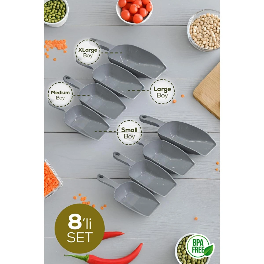 Vienev 8'li Set Plastik Erzak Kürek Seti Gri