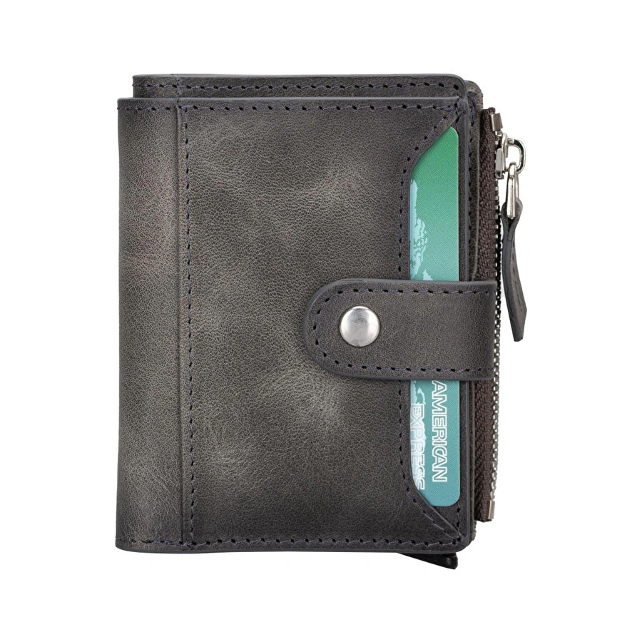 Bloominbag Siena Ash Gray Mekanizmalı Deri Cüzdan & Kartlık (rfid Korumalı)