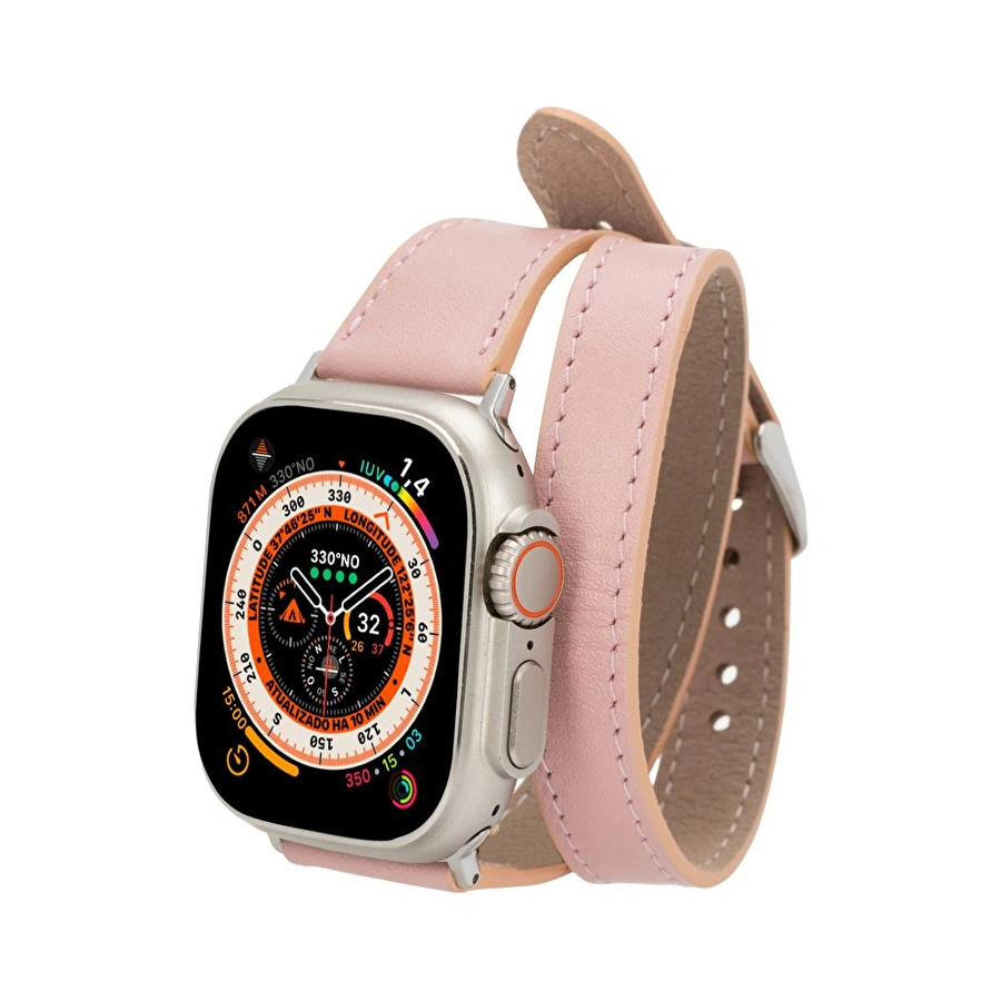 Bloominbag Alpine Slim Double Tour Blush Pink Hakiki Deri Apple Watch Kordonu - 44/45/46/49mm
