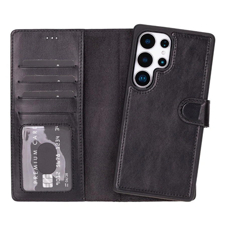 Bloominbag Valeno Noir Black Deri Samsung Galaxy S25 Ultra(6.9”) Manyetik Ayrılabilir Cüzdanlı Telefon Kılıfı