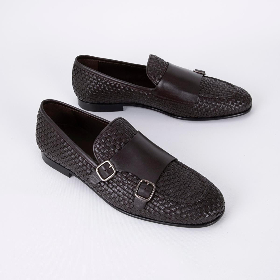 Bloominbag Firenze Double Monk Brown Hand-woven Premium Leather Erkek Ayakkabı- 44 Numara