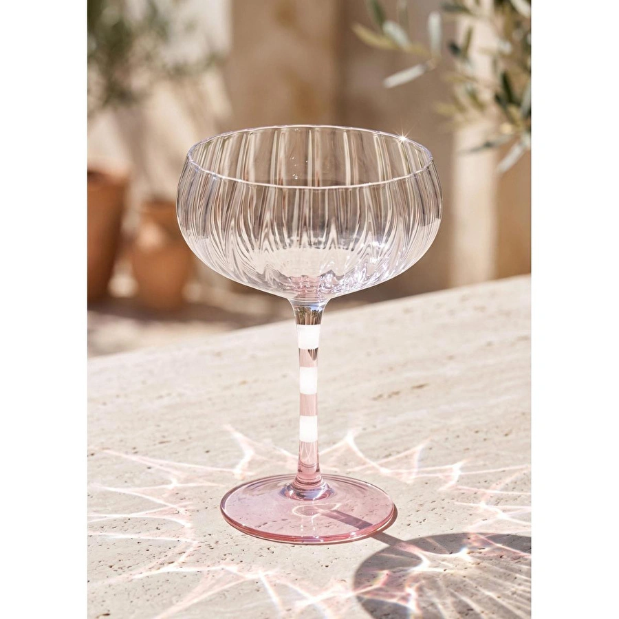 The Mia Ayaklı Cam Dondurma Kasesi Pembe Beyaz 240 Ml