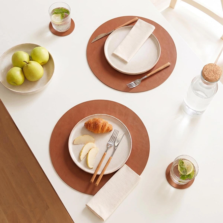 Home Wave 2'li Taba/gri Renk Suni Deri Amerikan Servis Ø 36 Cm