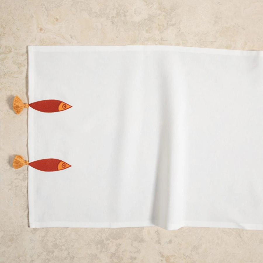 Mudo Home Fish Püsküllü Runner Ekru 50x130
