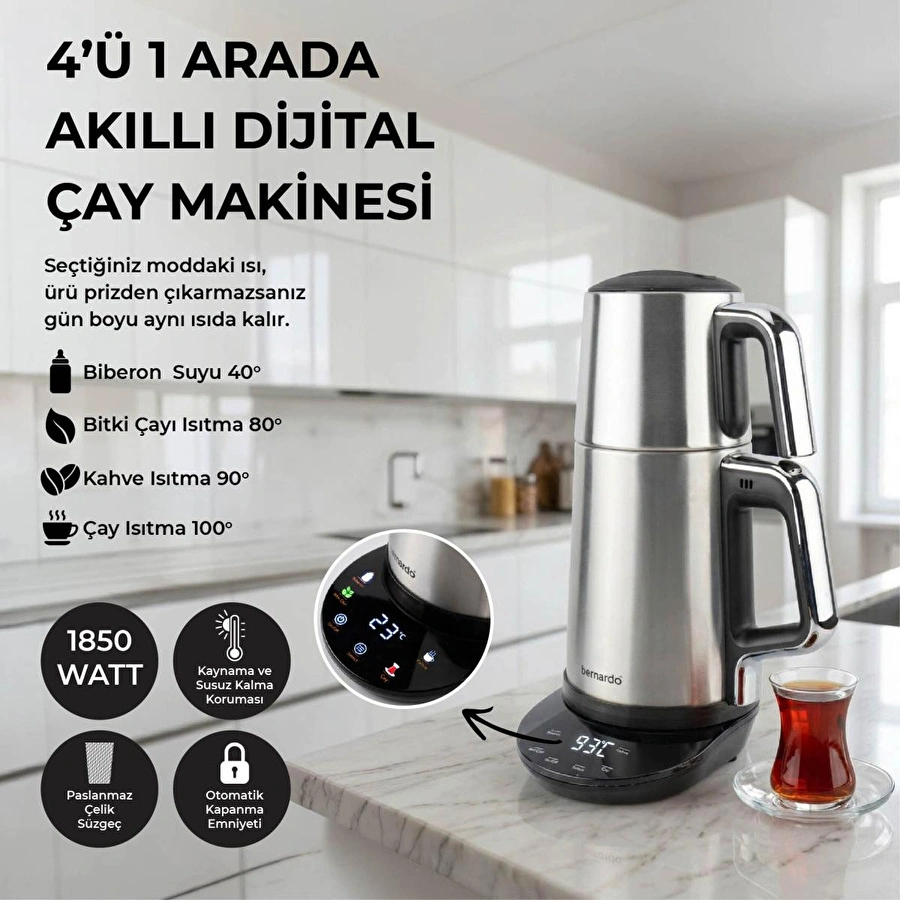 Bernardo Nova Dijital Çelik Çay Makinesi Inox