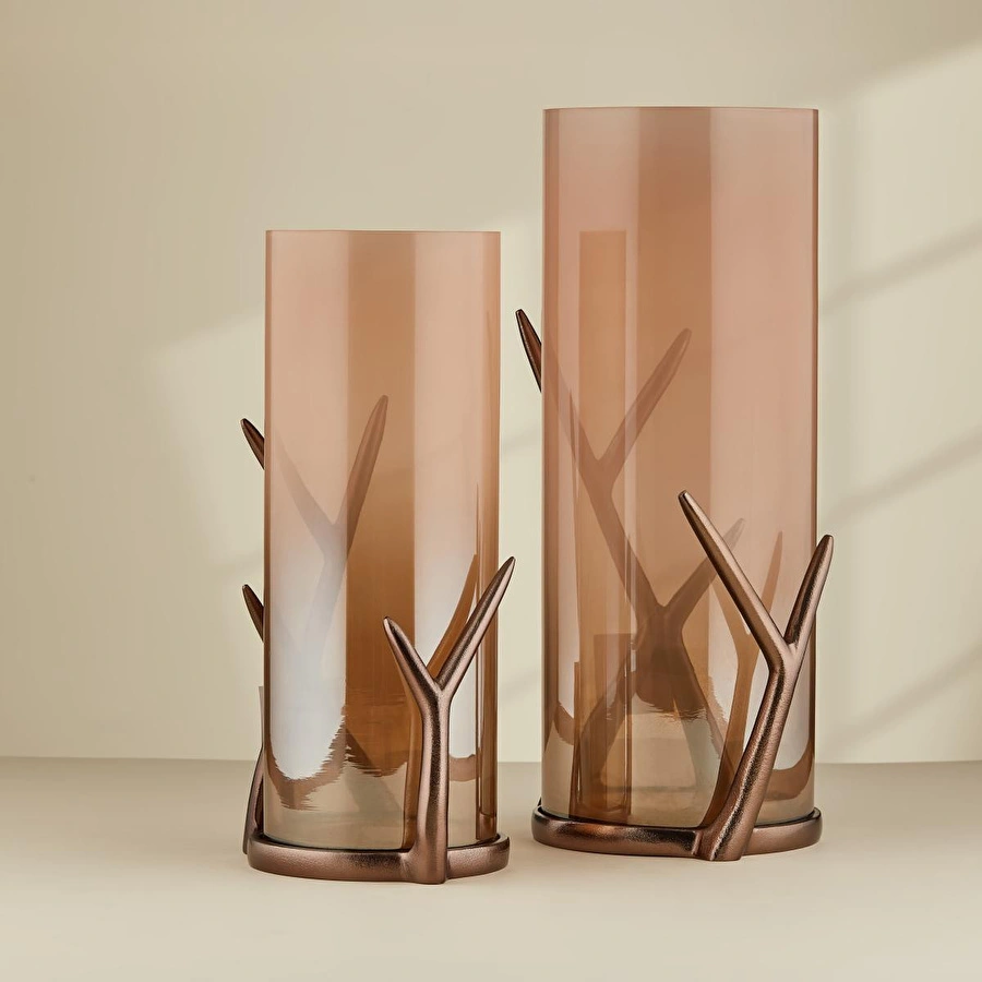 Cornella Gınger Saten Bronz Ayaklı Cam Vazo Büyük Ağız:15 Cm X Boy:40 Cm