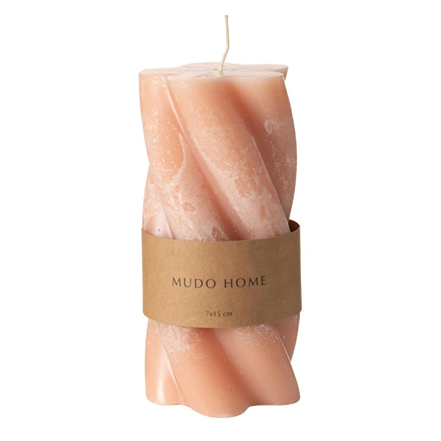 Mudo Home Burgulu Sütun Mum Ekru 7x15 Cm