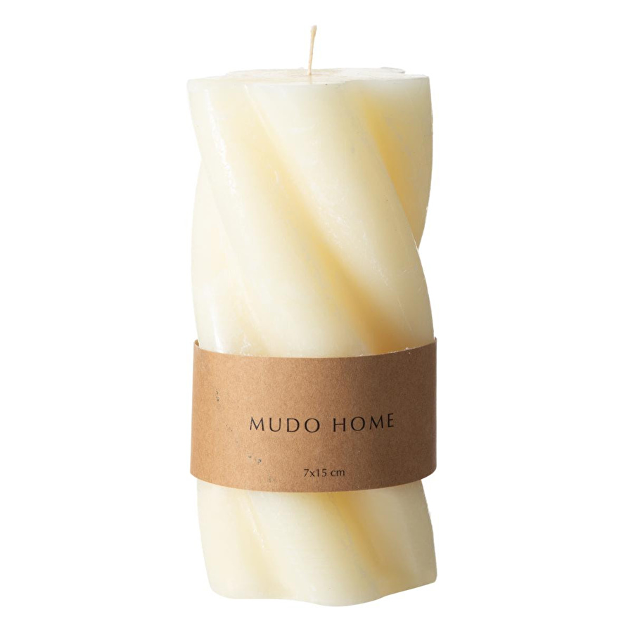 Mudo Home Burgulu Sütun Mum Beyaz 7x15 Cm