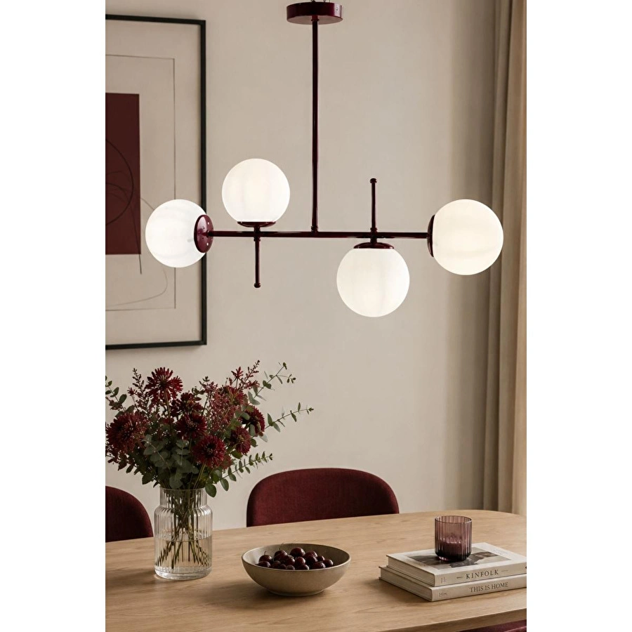 Apliqa Jose 4lü Bordo Renkli Modern Salon Avize