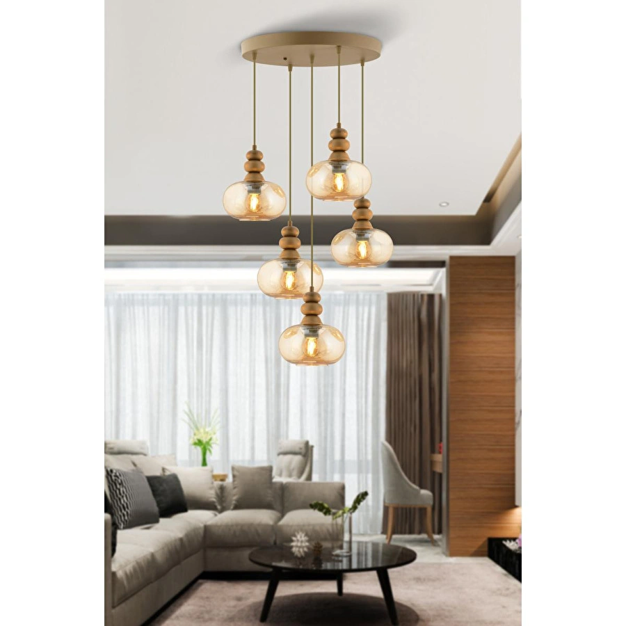 Apliqa Elodie 5'li Yuvarlak Bohem Modern Sarkıt Salon Avize