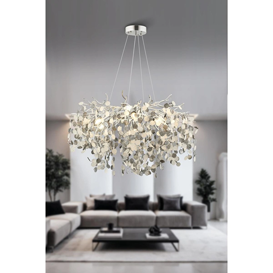 Apliqa Masal 80'lık Yuvarlak Krom Kristal Taşlı Modern, Oturma Odası, Salon Avize