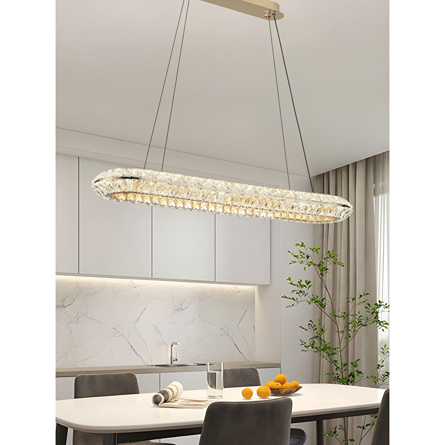 Apliqa Kyler Sıralı Gold 120 Watt Kristalli 3 Renkli Led Sarkıt Avize