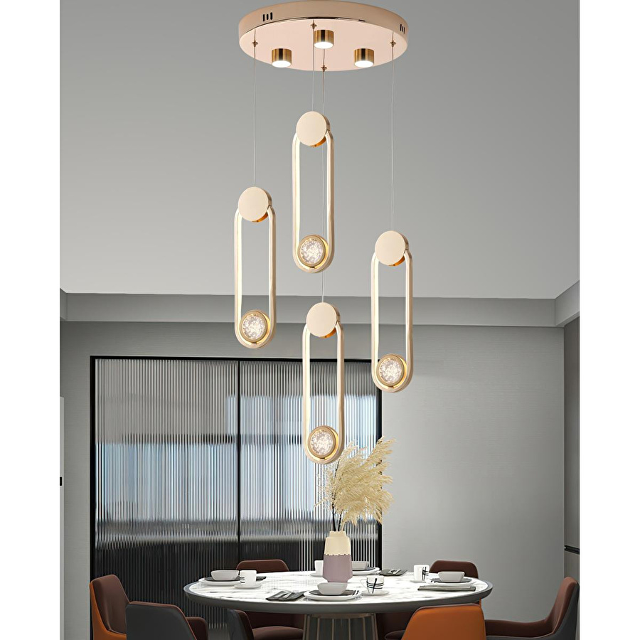Apliqa Beckett 4'lü Kristal Top Başlıklı Gold Sarkıt Led Avize
