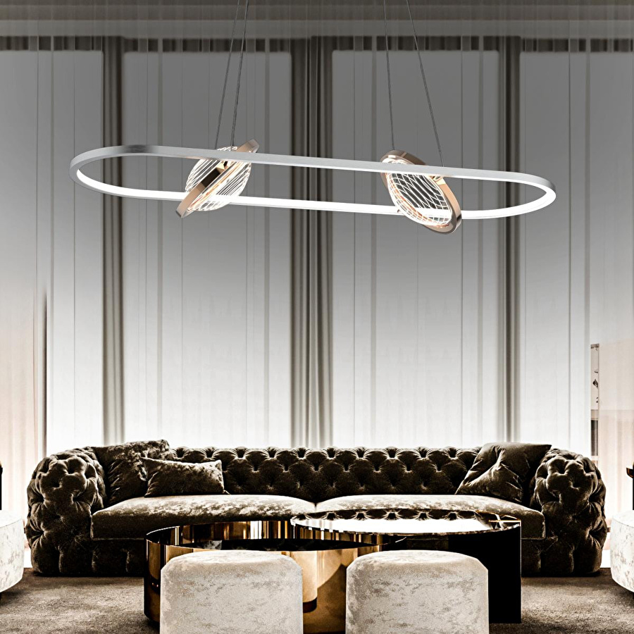 Apliqa Bennan Sıralı 60 Watt Krom Gold Modern Oturma Odası, Yemek Masası Üstü, Salon Led Avize