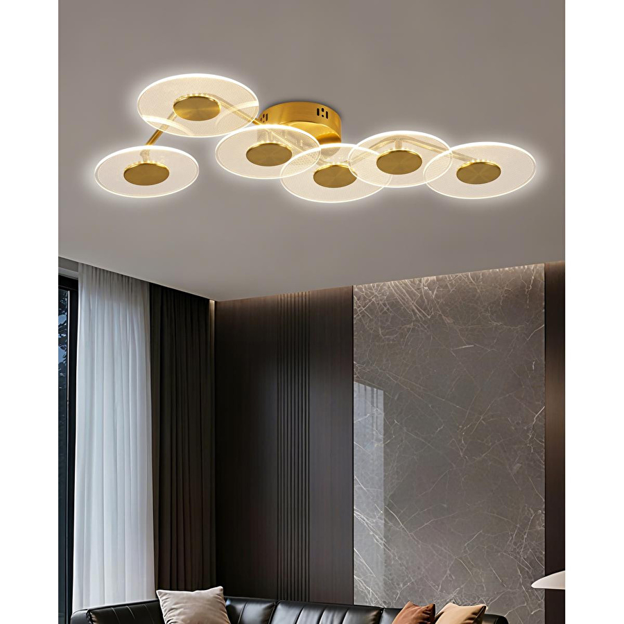 Apliqa Callista 6'lı Gold 18 Watt Plafonyer 3 Renkli Led Avize