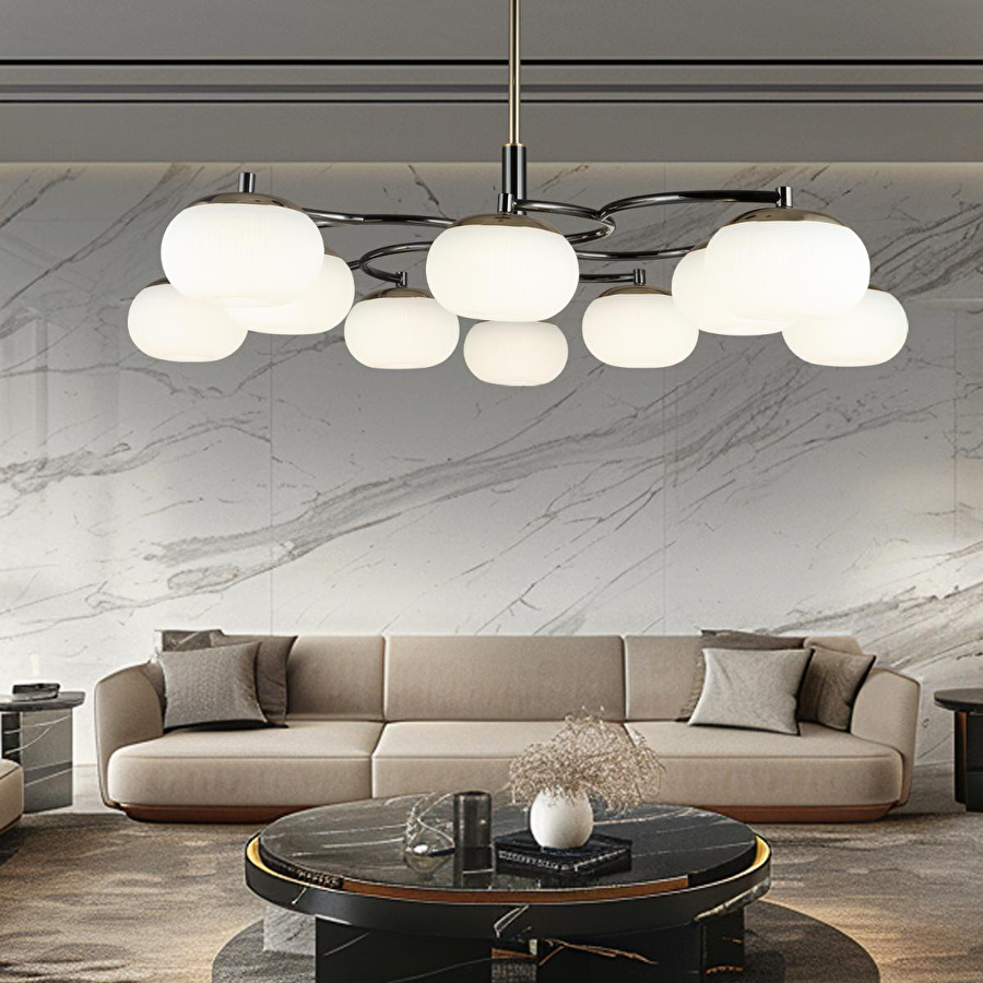 Apliqa Pura 10'lu Siyah Gold 100 Watt Yuvarlak Modern Oturma Odası, Salon Avize