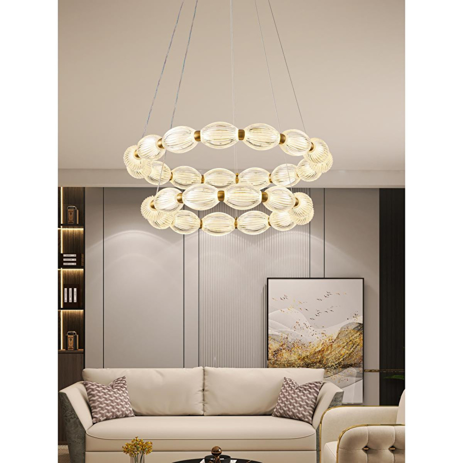 Apliqa Aspen 2 Katlı Yuvarlak 128 Watt Eskitme Sarkıt 3 Renkli Led Avize