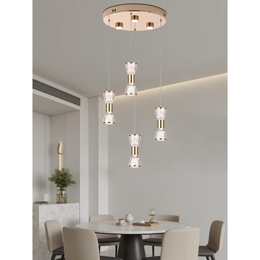 Apliqa Sayen 4'lü Yuvarlak Gold Sarkıt Led Avize