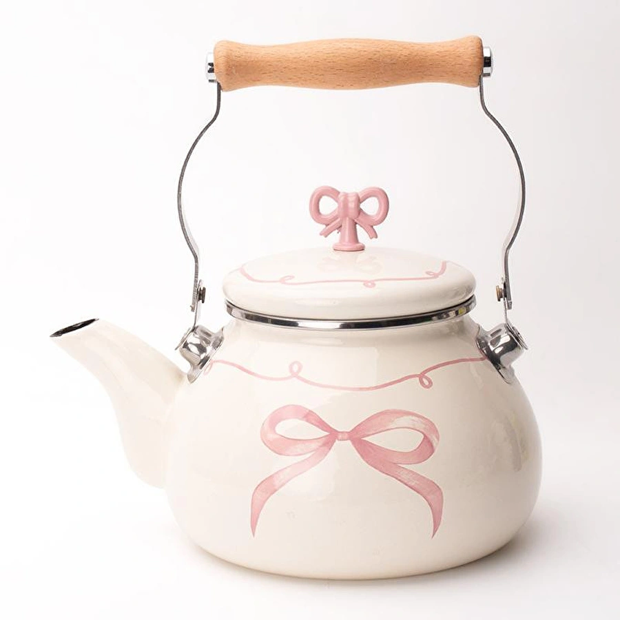 Emaylab Rebel Bow Kurdele Desenli Emaye Vintage Kettle