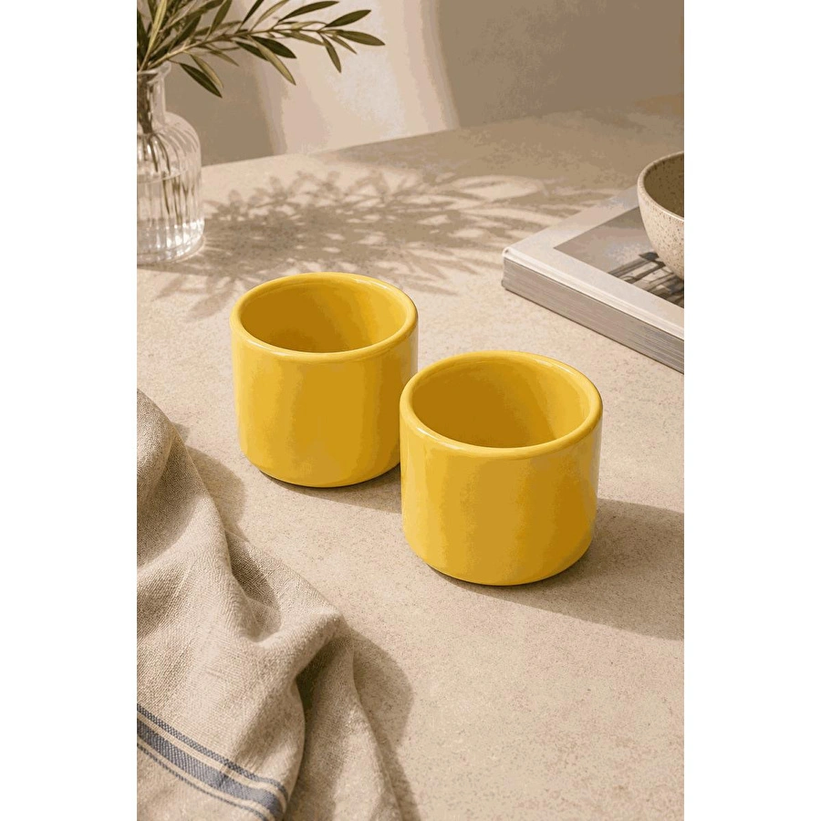 Beige & Stone 2'li Set Sarı Seramik Kupa 175 Ml Minimal Kahve Kupası Çay Fincanı Espresso Ve Türk Kahvesi Bardağı