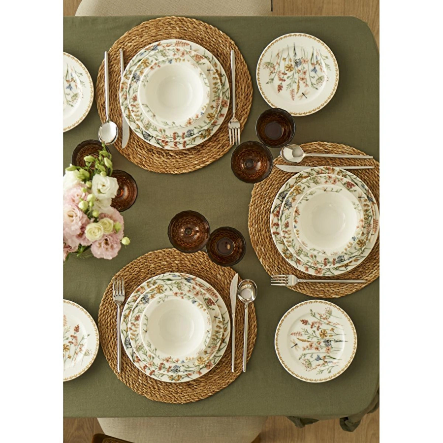 Bella Maison Flores Porselen 24 Parça 6 Kişilik Yemek Takımı Çok Renkli