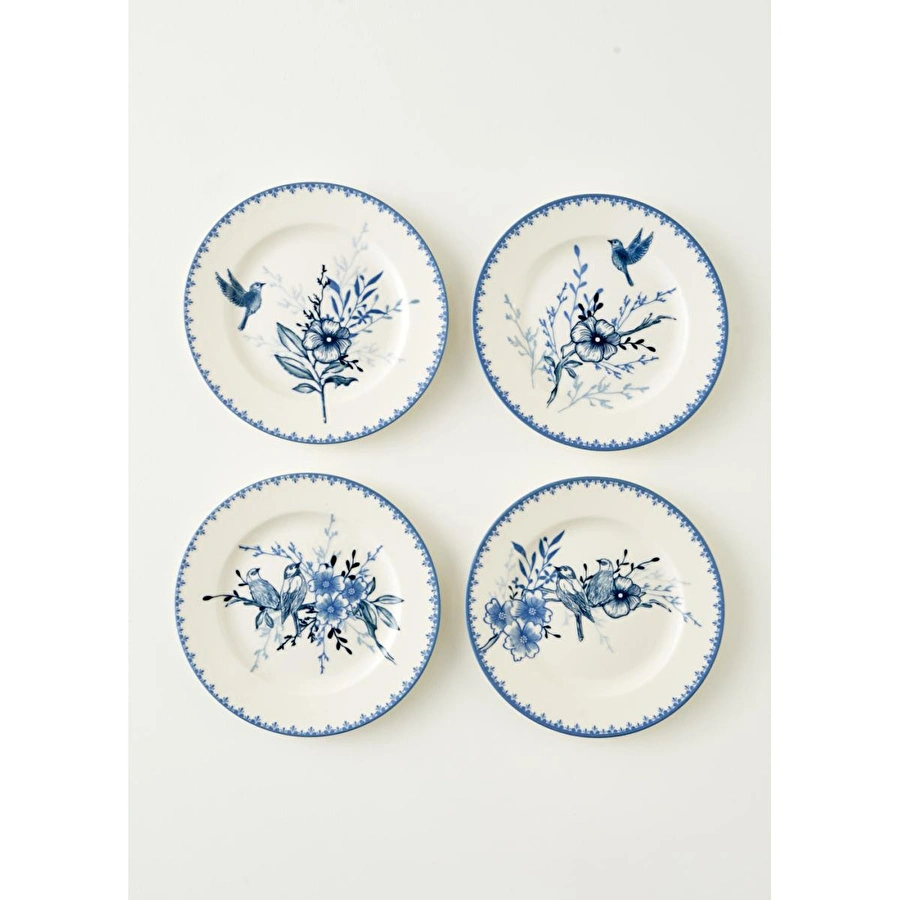 Bella Maison Bleu Blanc Porselen 4'lü Pasta Tabağı Mavi (21 Cm) Mavi