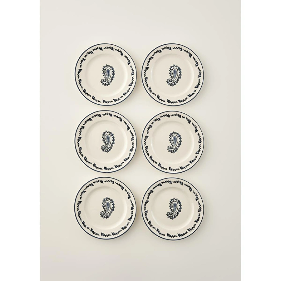 Bella Maison Paisley 6'lı Porselen Pasta Tabağı Seti Mavi (21 Cm) Mavi