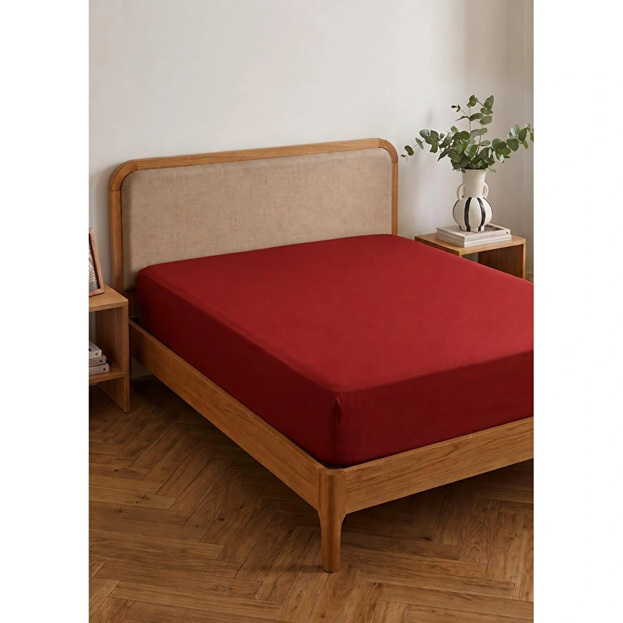 Bella Maison Premium Tencel Çift Kişilik Lastikli Saten Çarşaf Bordo (160x200x35 Cm) Bordo
