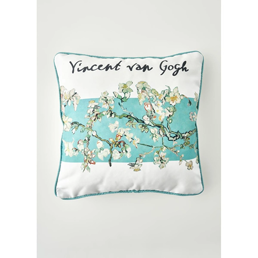 Bella Maison Van Gogh Almond Blossom Pamuklu Baskılı Dekoratif Yastık Kılıfı Turkuaz (43x43 Cm) Turkuaz