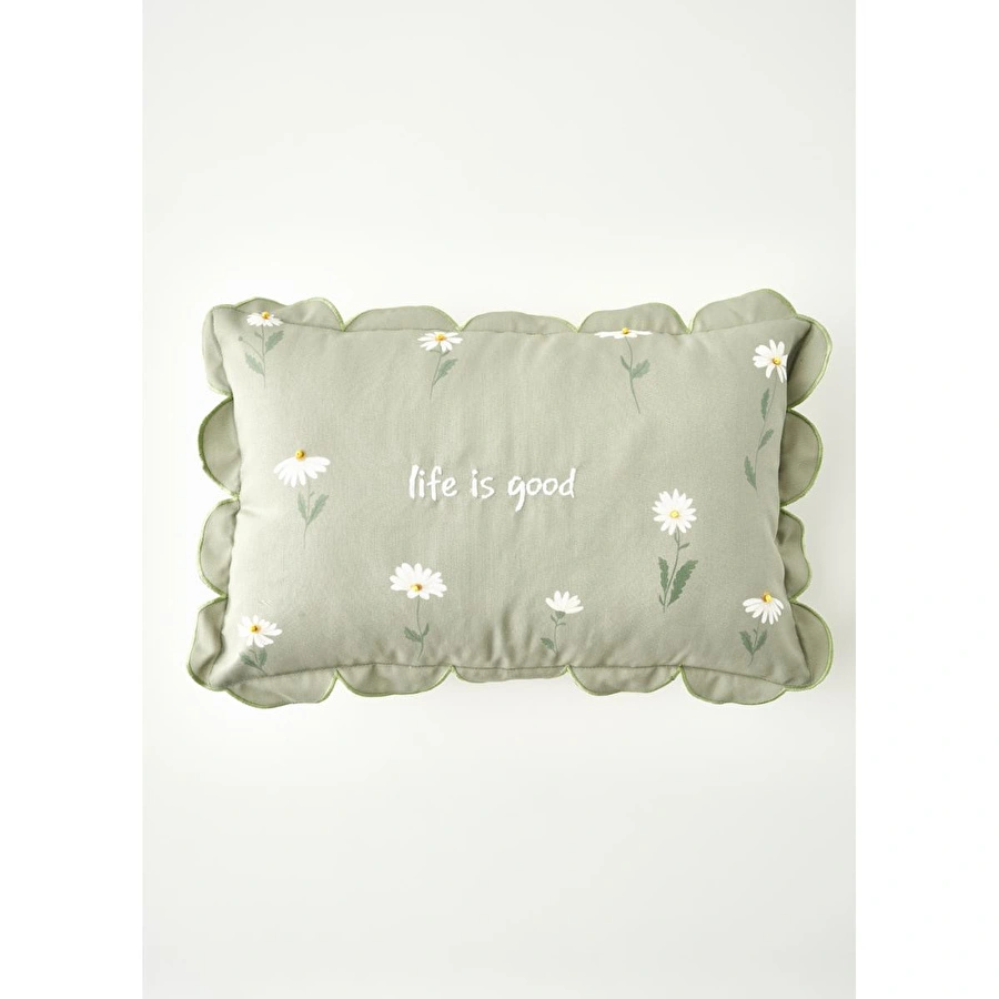 Bella Maison Daisy Scallop Kenar Boncuklu Dekoratif Yastık Kılıfı Bej (35x50 Cm) Yeşil