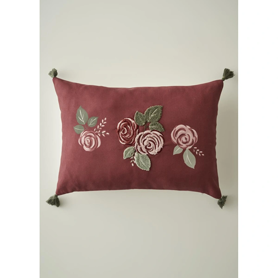 Bella Maison Rose Nakışlı Kırlent Kılıfı Mürdüm (35x50 Cm) Mürdüm
