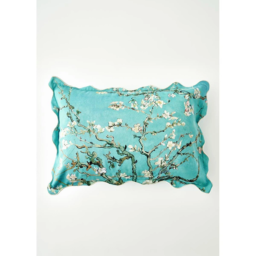 Bella Maison Van Gogh Almond Blossom Pamuklu Scallop Dekoratif Yastık Kılıfı Turkuaz (35x50 Cm) Turkuaz