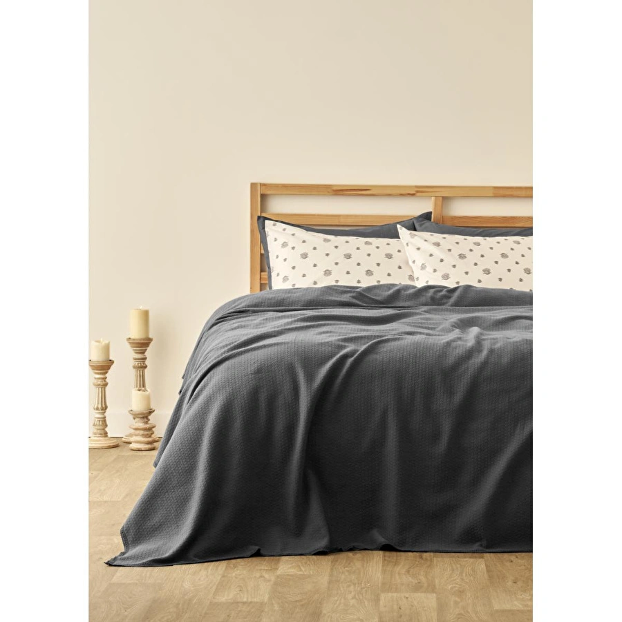 Bella Maison %100 Pamuk Luna Çift Kişilik Pike Takımı Antrasit (200x220 Cm) Antrasit