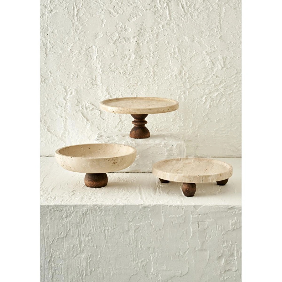 Bella Maison Ephesus Traverten 3'lü Sunum Seti Naturel (25 Cm)