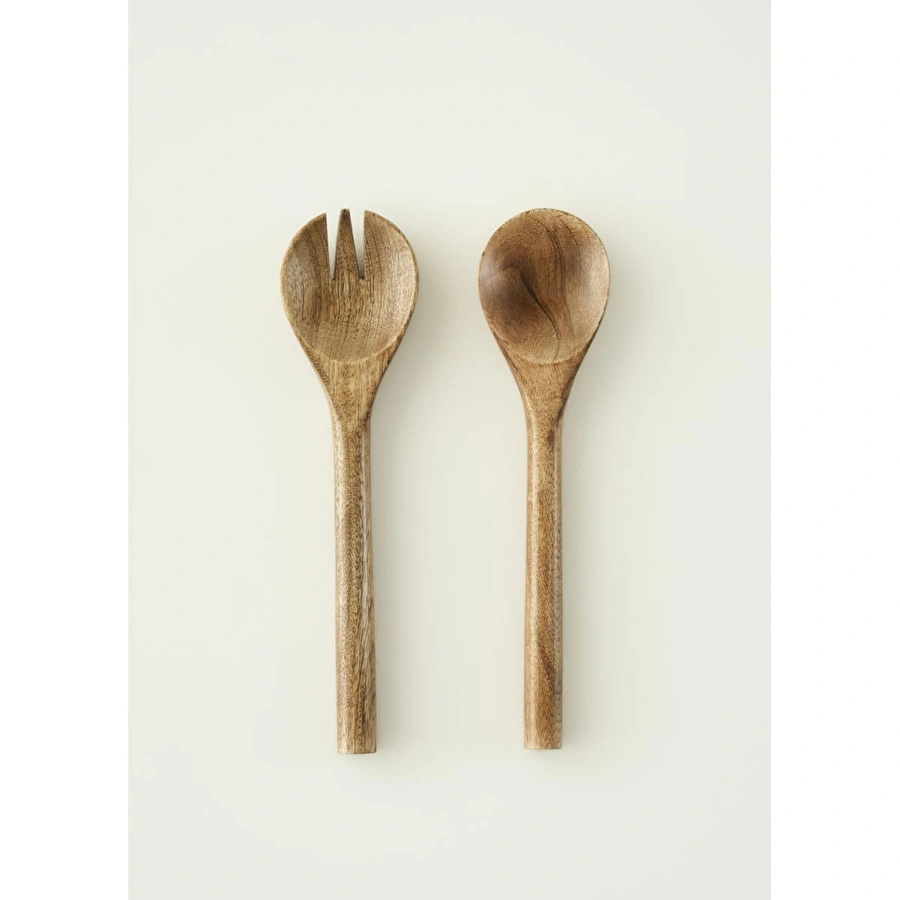 Bella Maison Wooden Mango Salata Servis Seti Kahverengi (28x7 Cm) Kahverengi