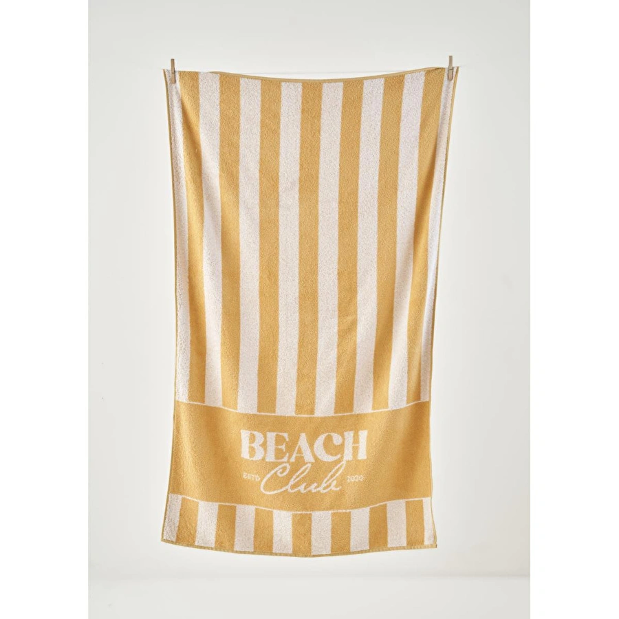 Bella Maison %100 Pamuk Beach Clup Plaj Havlusu Hardal (90x150 Cm) Hardal
