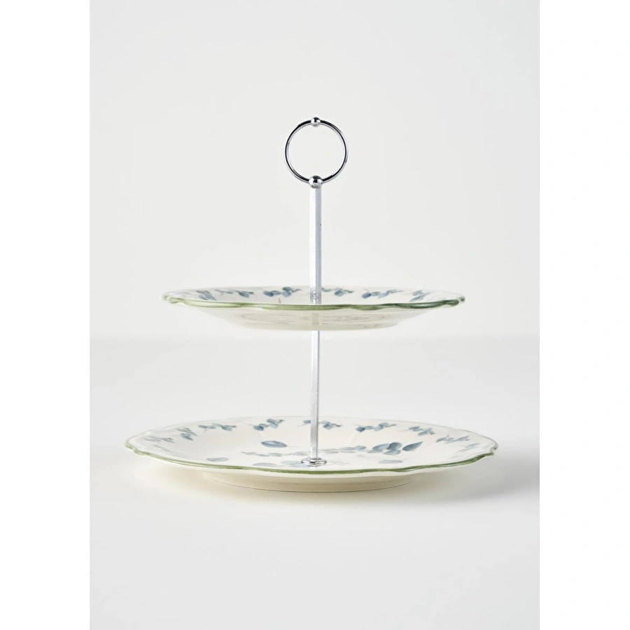 Bella Maison Ocaliptus Stoneware 2 Katlı Kurabiyelik Yeşil Yeşil