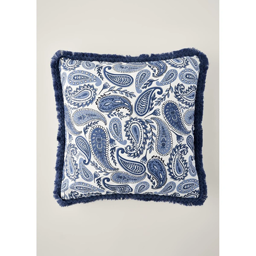 Bella Maison Paisley Püsküllü Kırlent Kılıfı Mavi (43x43 Cm) Mavi