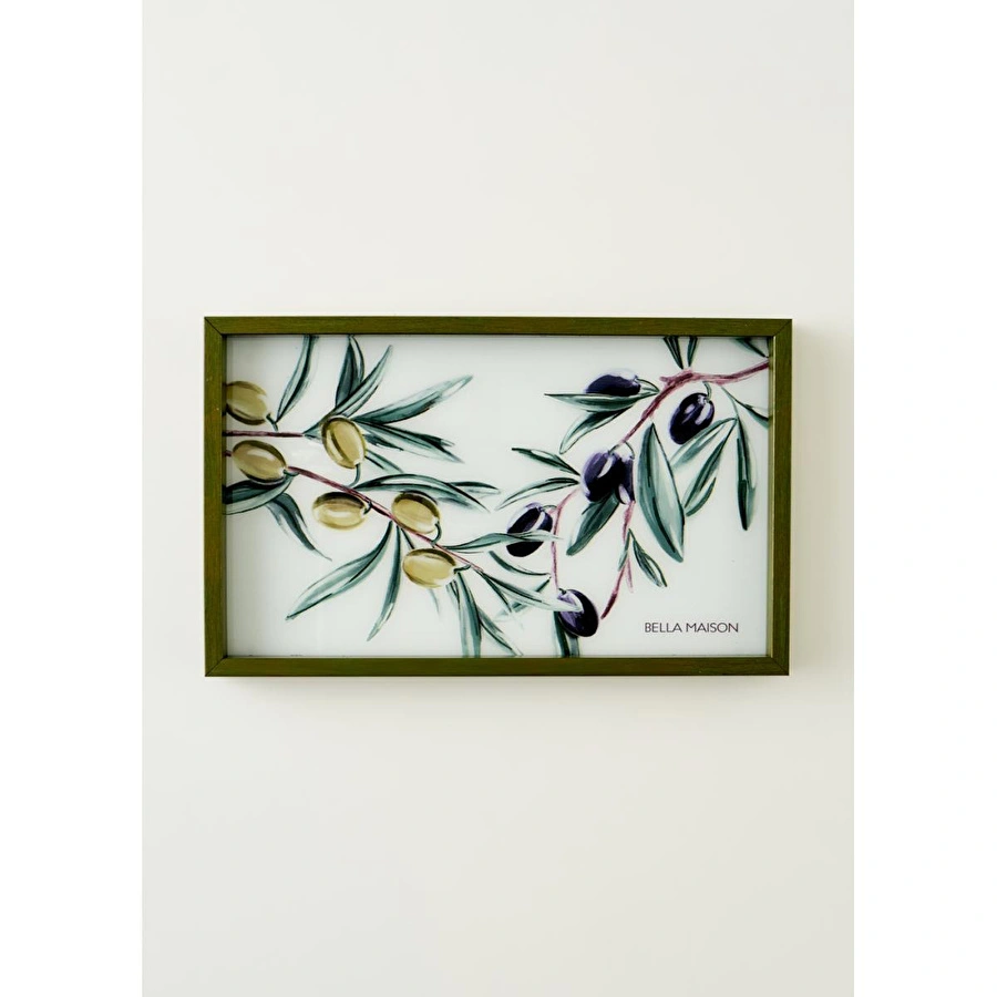 Bella Maison Olive Dekoratif Cam Tepsi Yeşil (22x37 Cm) Yeşil
