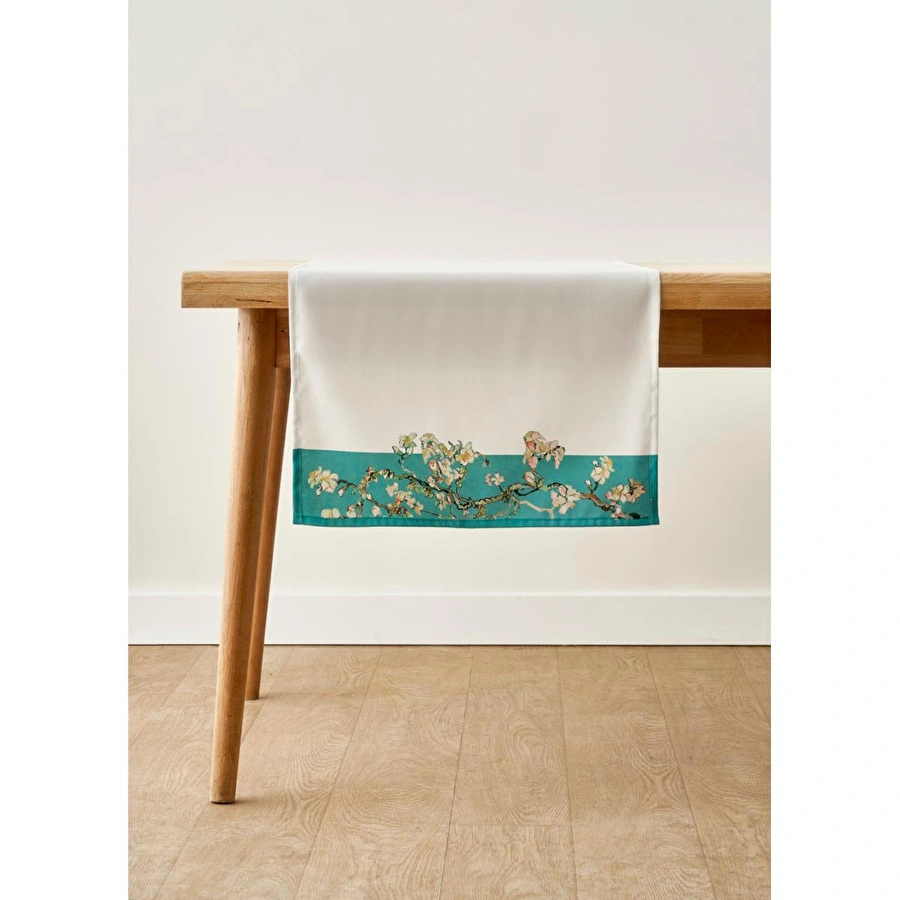 Bella Maison Van Gogh Almond Blossom Pamuklu Baskılı Runner Turkuaz (50x150 Cm) Turkuaz