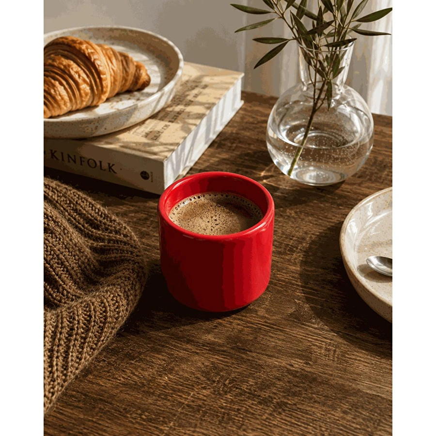 Beige & Stone Kırmızı Seramik Kupa 175 Ml Minimal Kahve Kupası Çay Fincanı Espresso Ve Türk Kahvesi Bardağı