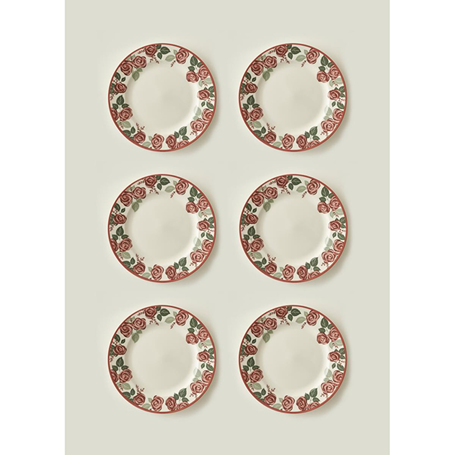Bella Maison Rose Porselen 6'lı Bordürlü Servis Tabağı (27 Cm)