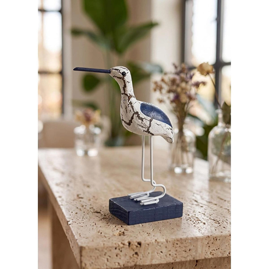 The Mia Retro Marin Stil Ahşap Kuş Biblosu 14 Cm