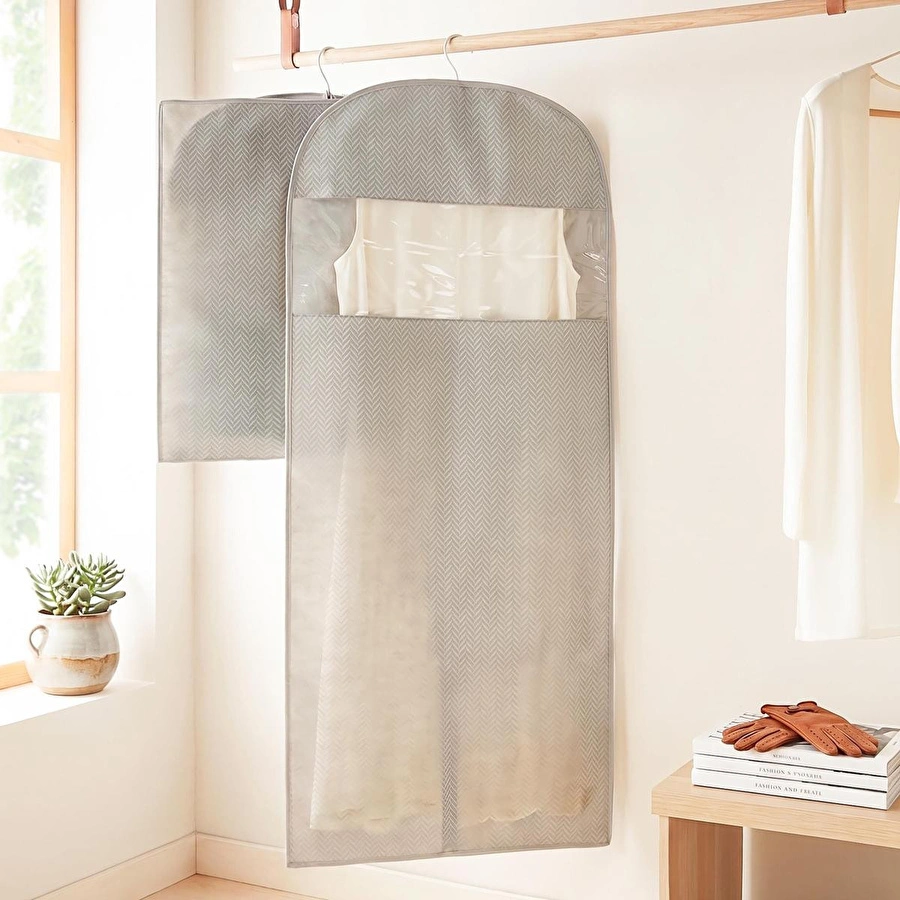 Ocean Home Textile Gri Balıksırtı Elbise Kılıfı 60 X 135 Cm