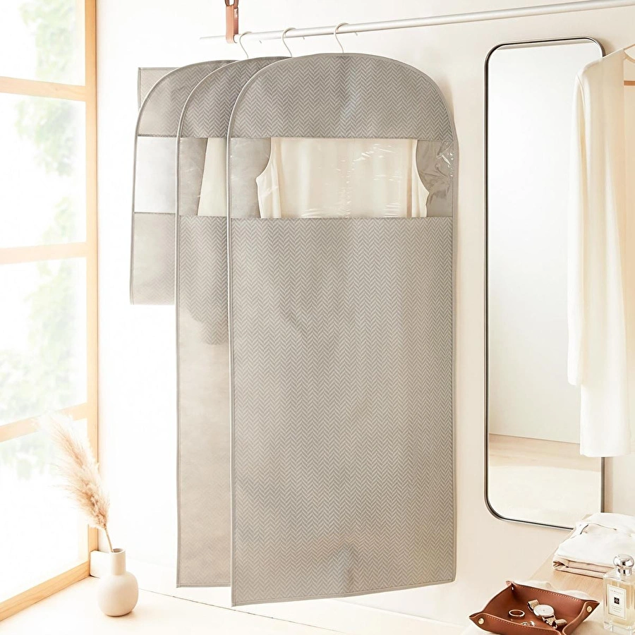 Ocean Home Textile 3'lü Gri Balıksırtı Elbise Kılıfı Set 60 X 135 Cm