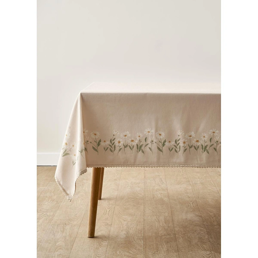Bella Maison Daisy Kopanakili Baskılı Masa Örtüsü Bej (150x250 Cm) Bej
