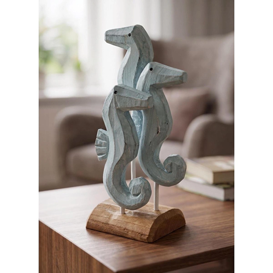 The Mia Retro Ahşap Standlı 3'lü Denizatı Biblosu 30 Cm